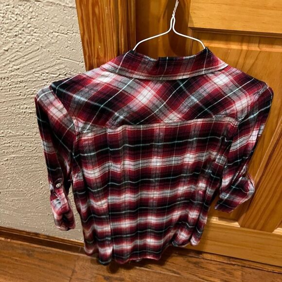 Living Doll size medium burgundy plaid button down shirt w/iridescent buttons - Picture 3 of 5